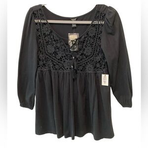 Forever 21 Black Crochet Lace Boho Festival Top Small NWT